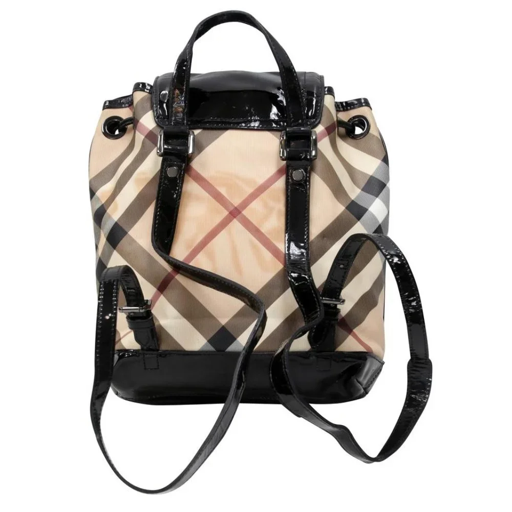 Burberry Drawstring Check Trim Coated Leather Supernova Backpack BB-0317N-0070 - Picture 3 of 11